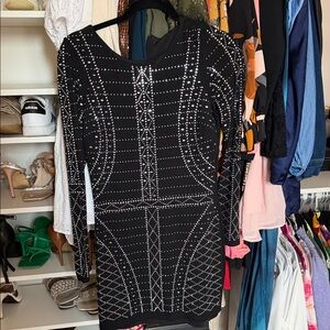 Bebe Black Studded Long Sleeve Dress